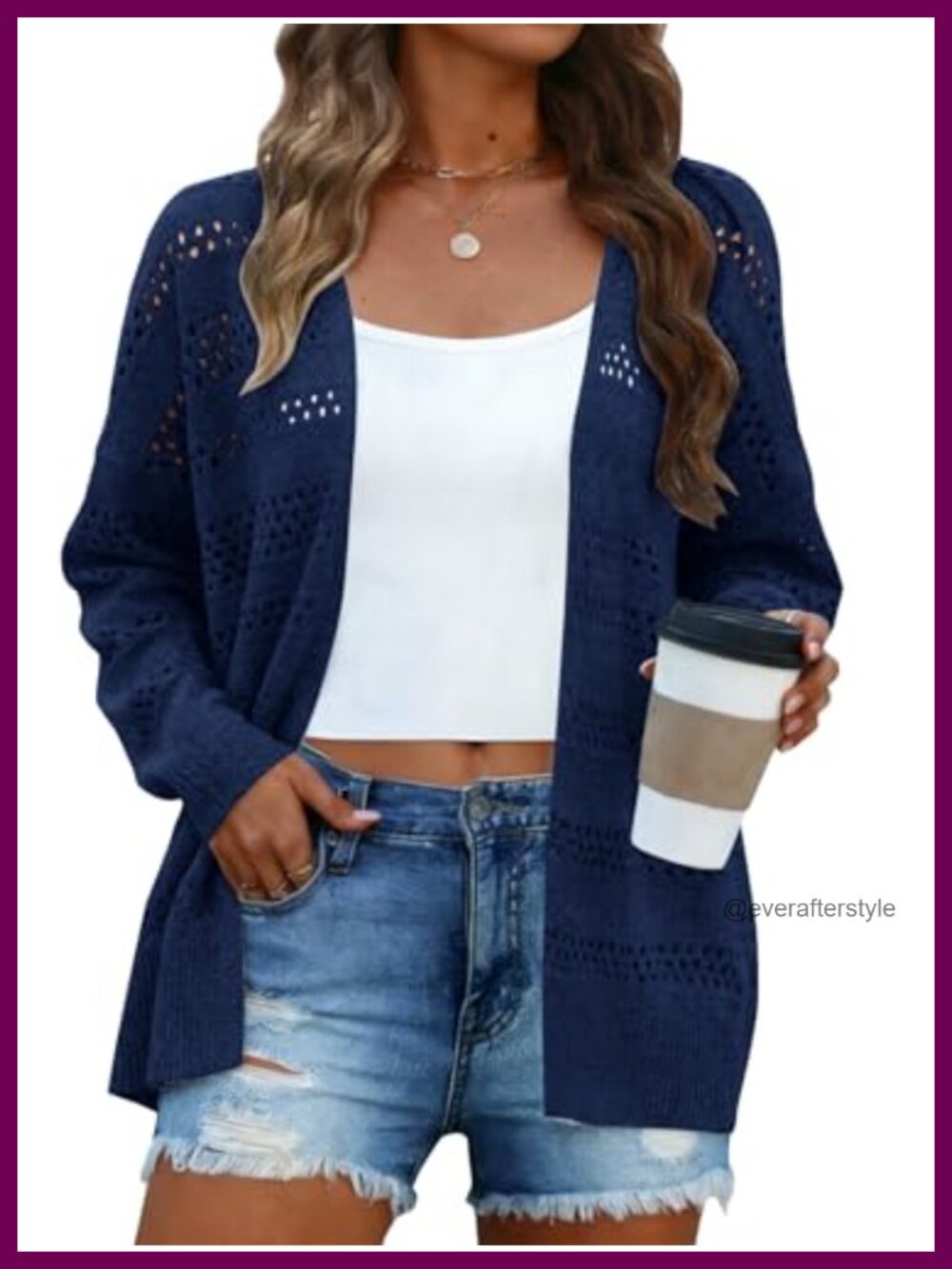 Crochet Cardigan Lightweight Open Front Long Sleeve Kimono Sweater